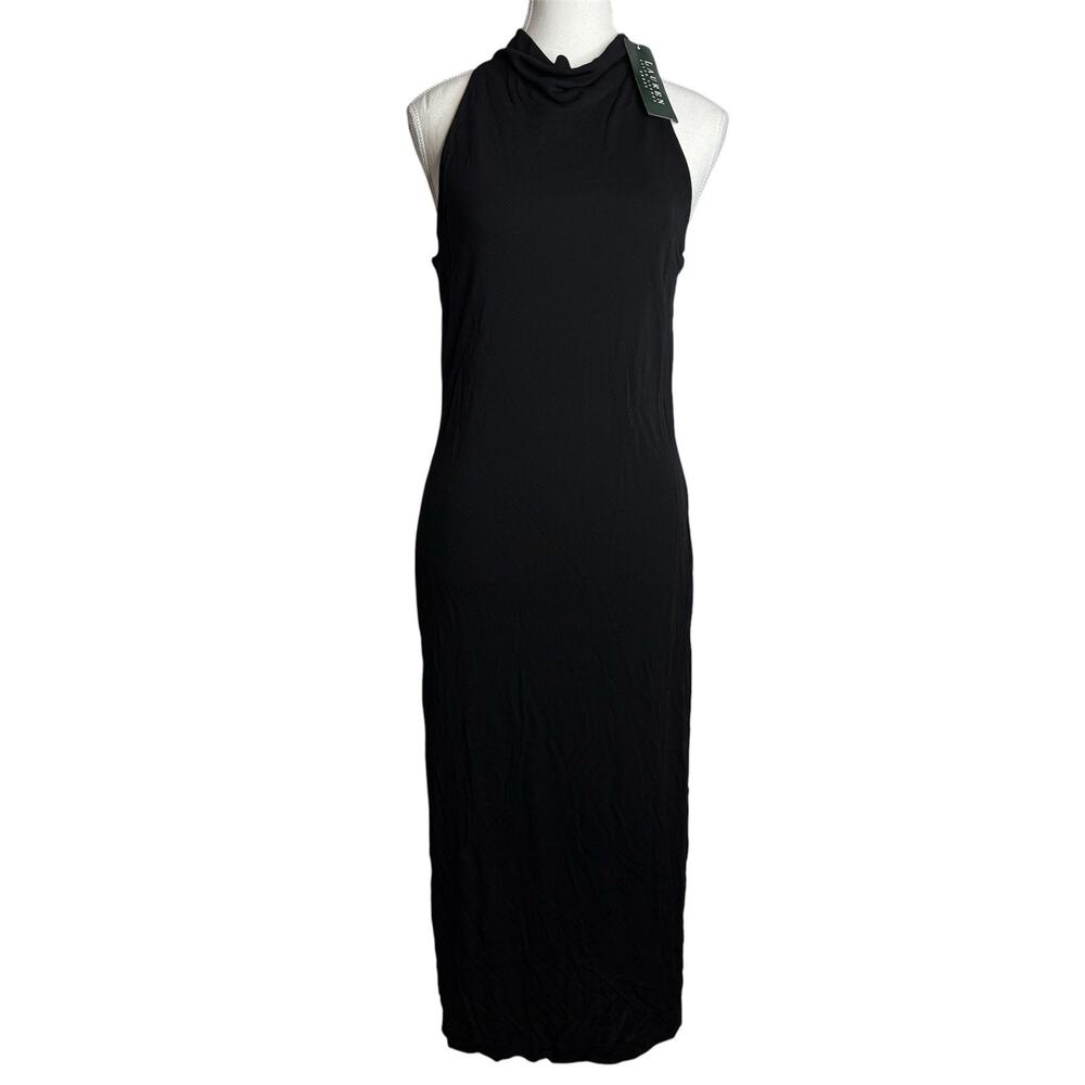 Lauren Ralph Lauren Black Halter Maxi Dress Women’s L Sleeveless Stretch NWT